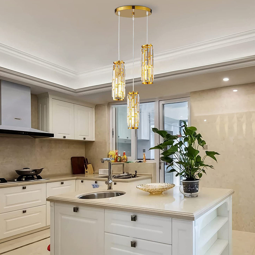 Vintage Industrial Crystal Glass Pendant Light Creative Iron Chandelier for Dining Room and Bar