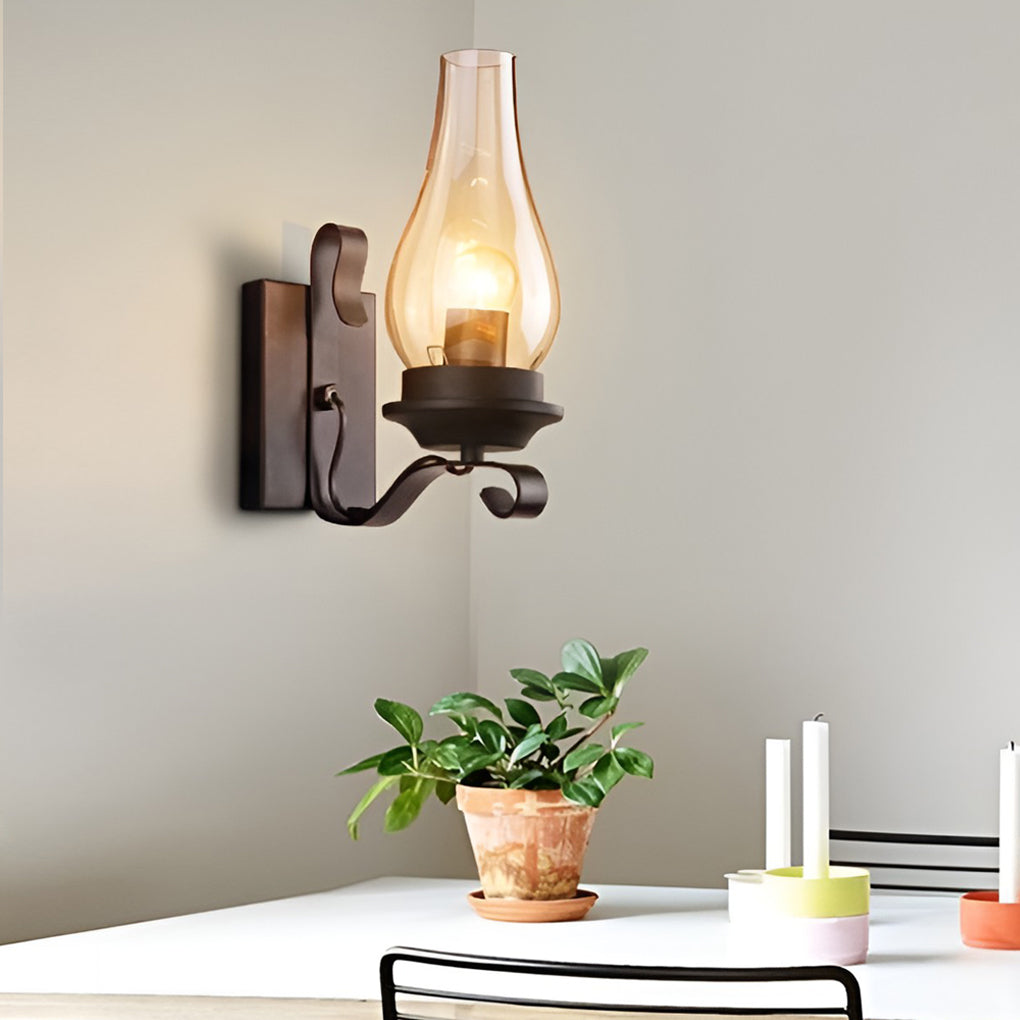Vintage Industrial Glass Wall Sconce E27 Metal Indoor Light Fixture for Living Room and Hallway