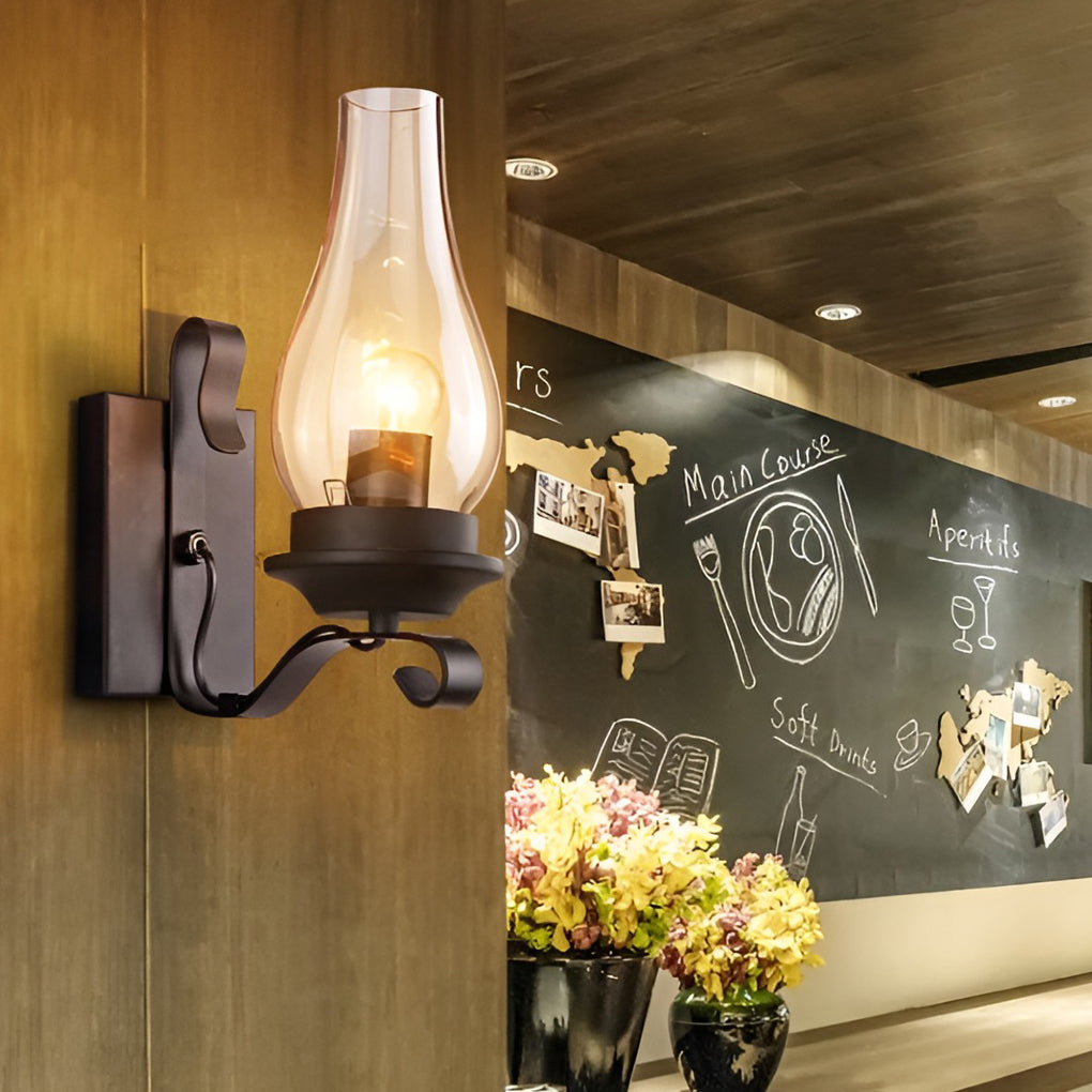 Vintage Industrial Glass Wall Sconce E27 Metal Indoor Light Fixture for Living Room and Hallway