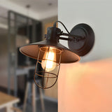 Vintage Industrial Harbour Wall Lamp with Wire Cage and Clear Glass Dome Shade