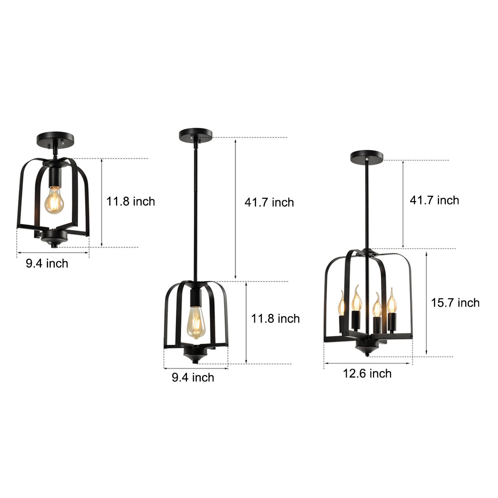 Vintage Industrial Iron Cage Pendant Light and Semi Flush Mount Ceiling Chandelier
