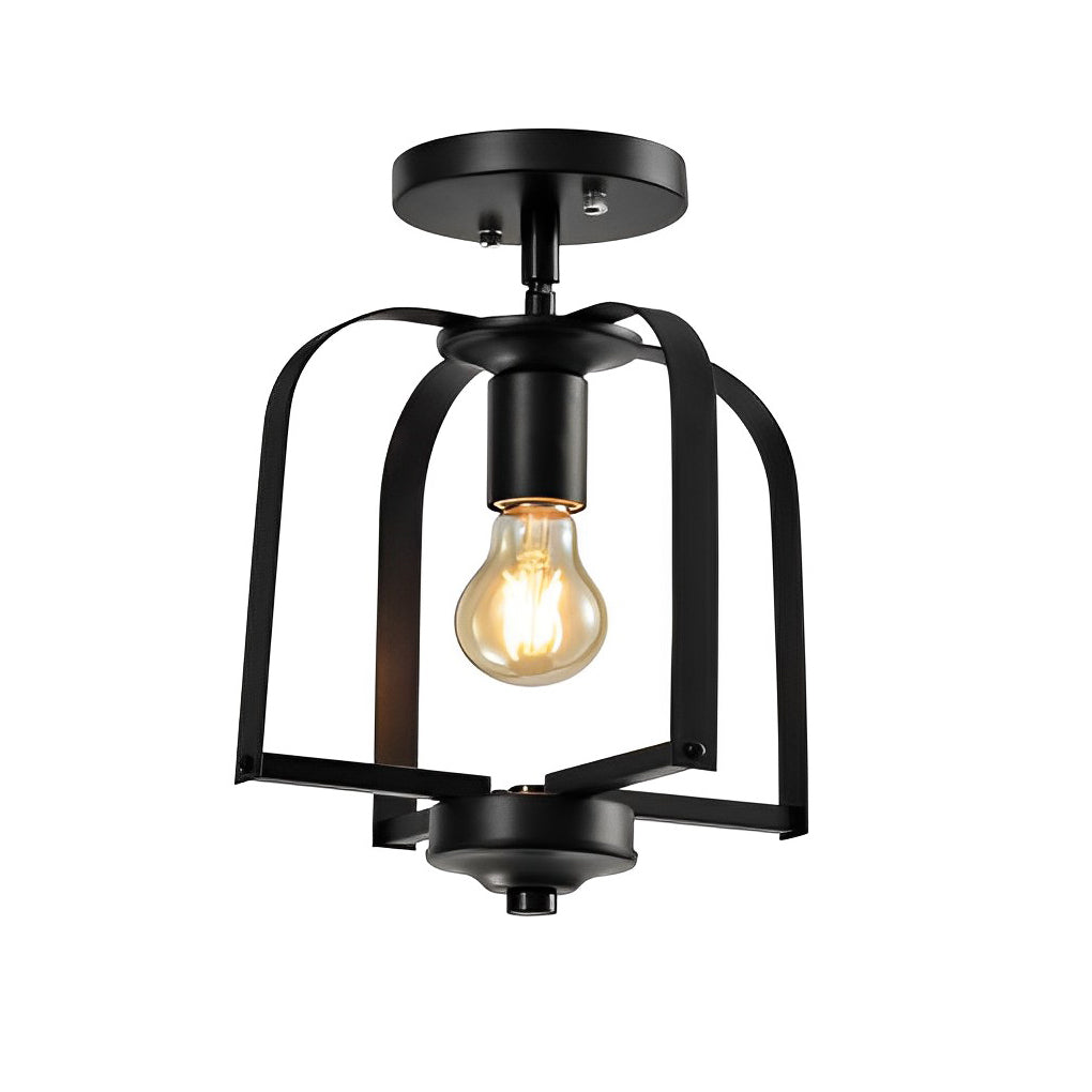 Vintage Industrial Iron Cage Pendant Light and Semi Flush Mount Ceiling Chandelier