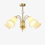 Vintage Medieval Style Ceramic Trumpet Chandelier with Gold Metal Arms and White Shades