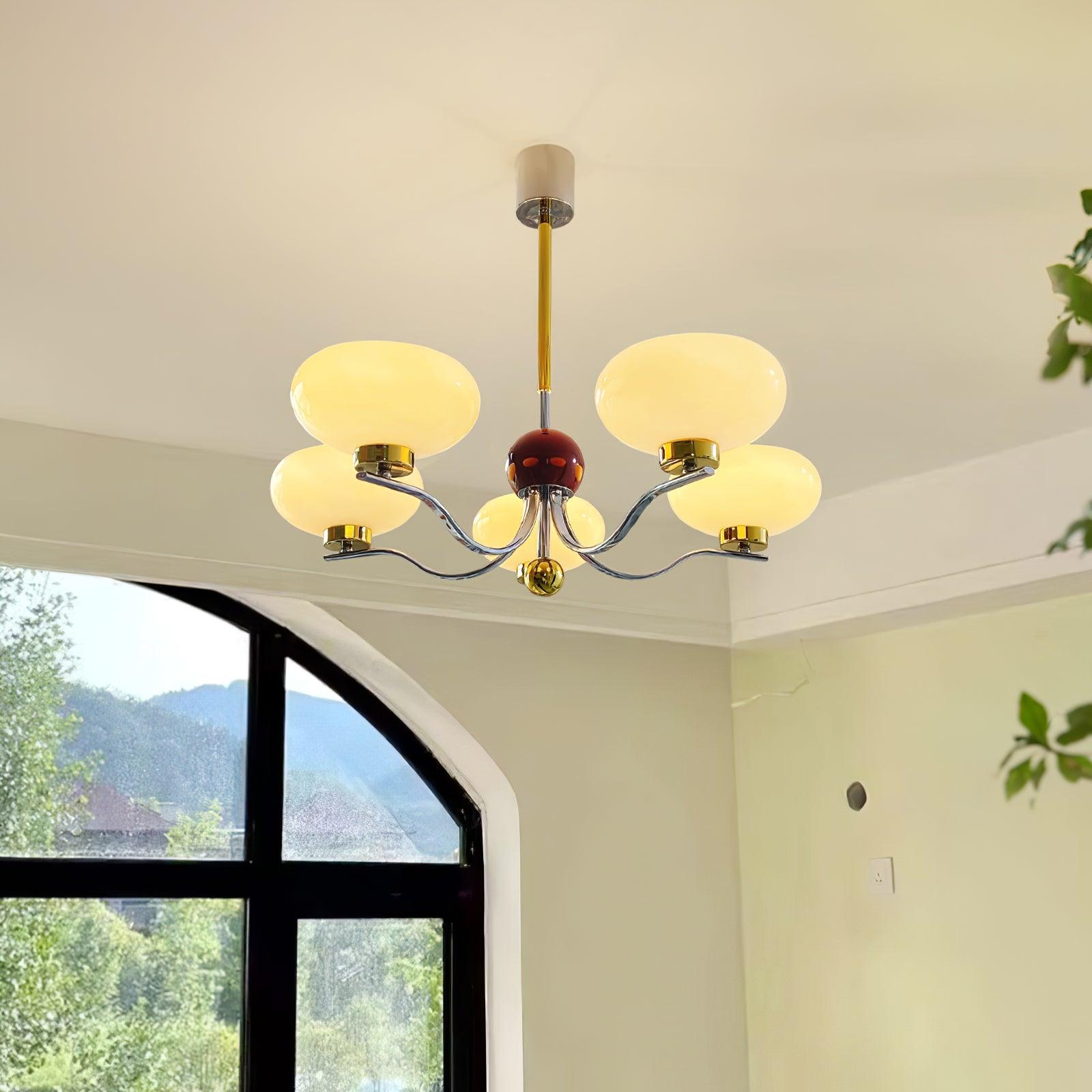 Vintage Medieval Style Glass Bowl Crown Chandelier with Milk White Shade