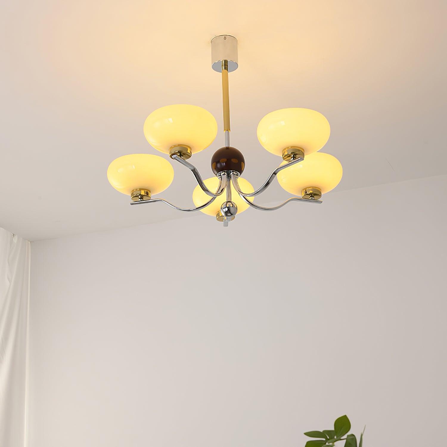 Vintage Medieval Style Glass Bowl Crown Chandelier with Milk White Shade