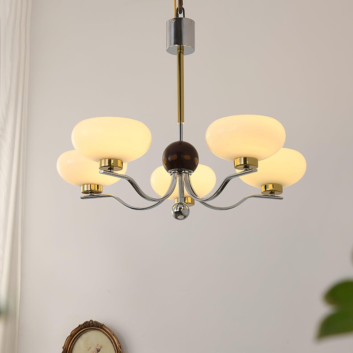 Vintage Medieval Style Glass Bowl Crown Chandelier with Milk White Shade