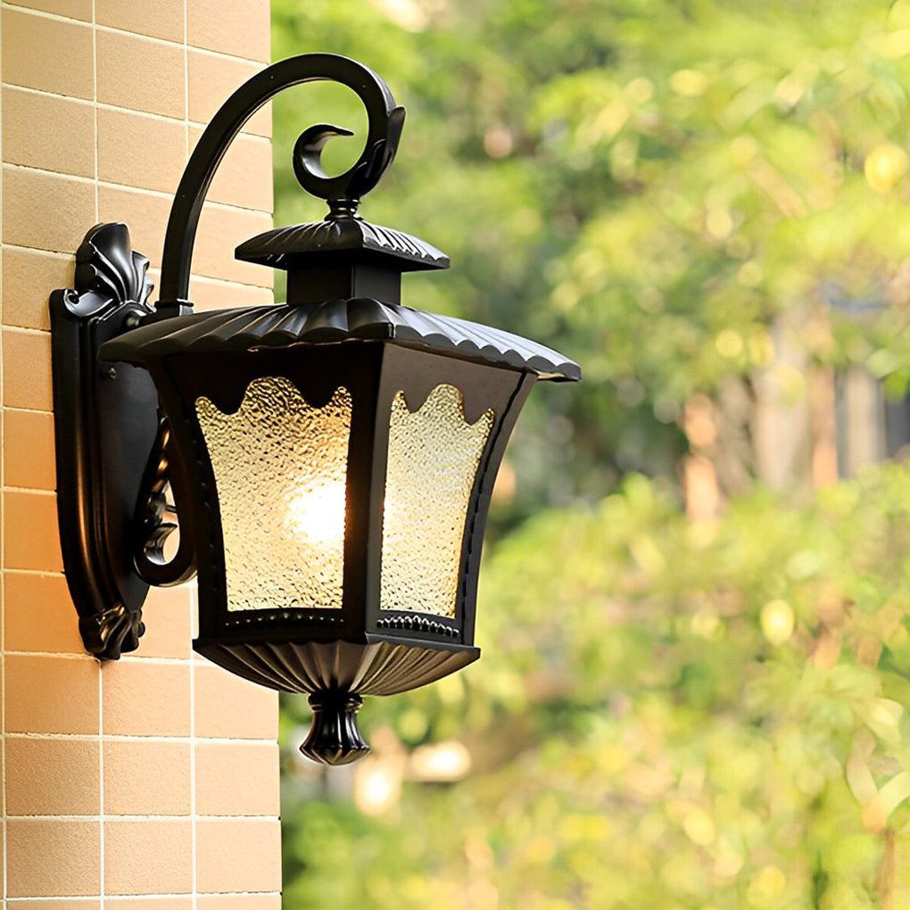 Vintage Retro Glass Lantern Outdoor Wall Sconce Waterproof European Style Exterior Light