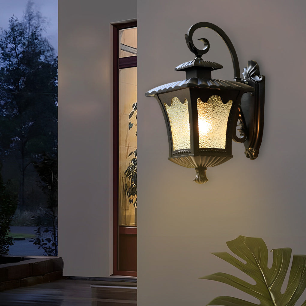 Vintage Retro Glass Lantern Outdoor Wall Sconce Waterproof European Style Exterior Light