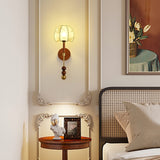 Vintage Roma Wood and Brass Wall Sconce with Glass Shade and Pull Chain Switch