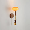 Vintage Roma Wood and Brass Wall Sconce with Glass Shade and Pull Chain Switch