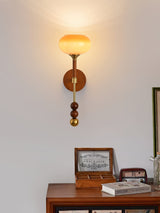 Vintage Roma Wood and Brass Wall Sconce with Glass Shade and Pull Chain Switch