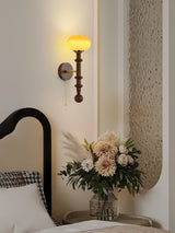 Vintage Roma Wood and Brass Wall Sconce with Glass Shade and Pull Chain Switch