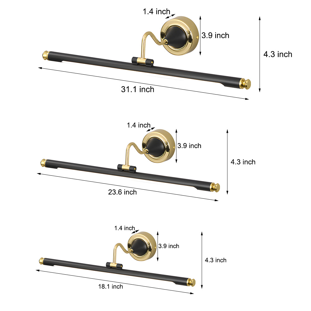 Vintage Rotatable LED Bathroom Vanity Light Gold and Black Linear Wall Sconce for Dressing Tables