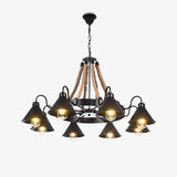 Vintage Rustic Iron Horn Chandelier with Natural Hemp Rope Industrial Ceiling Light