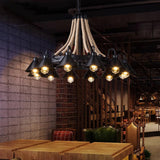 Vintage Rustic Iron Horn Chandelier with Natural Hemp Rope Industrial Ceiling Light
