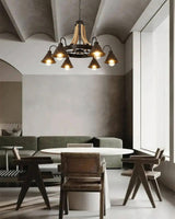 Vintage Rustic Iron Horn Chandelier with Natural Hemp Rope Industrial Ceiling Light