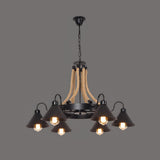 Vintage Rustic Iron Horn Chandelier with Natural Hemp Rope Industrial Ceiling Light
