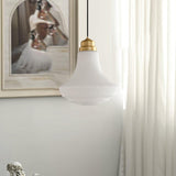 Vintage Schoolhouse Style Brass and White Glass Droplight Pendant for Indoor Lighting