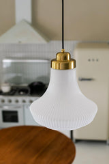 Vintage Schoolhouse Style Brass and White Glass Droplight Pendant for Indoor Lighting