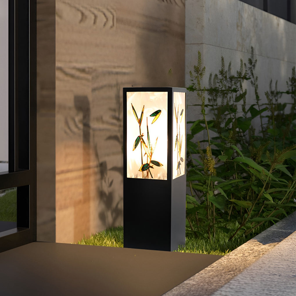 Vintage Square Solar Pathway Lights Floral Pattern LED Outdoor Landscape Garden Post Lighting