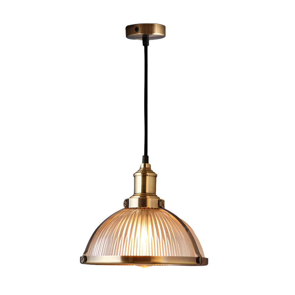 Vintage Striped Glass Pendant Light with 40W Tungsten Bulb in Chrome or Bronze