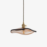 Vintage Style Brown Glass Flower Petal Hanging Light Fixture with Brass Accents