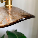 Vintage Style Brown Glass Flower Petal Hanging Light Fixture with Brass Accents
