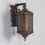 Vintage Style Copper Outdoor Wall Lantern Waterproof IP54 Exterior Light with Classical Hollow Pattern