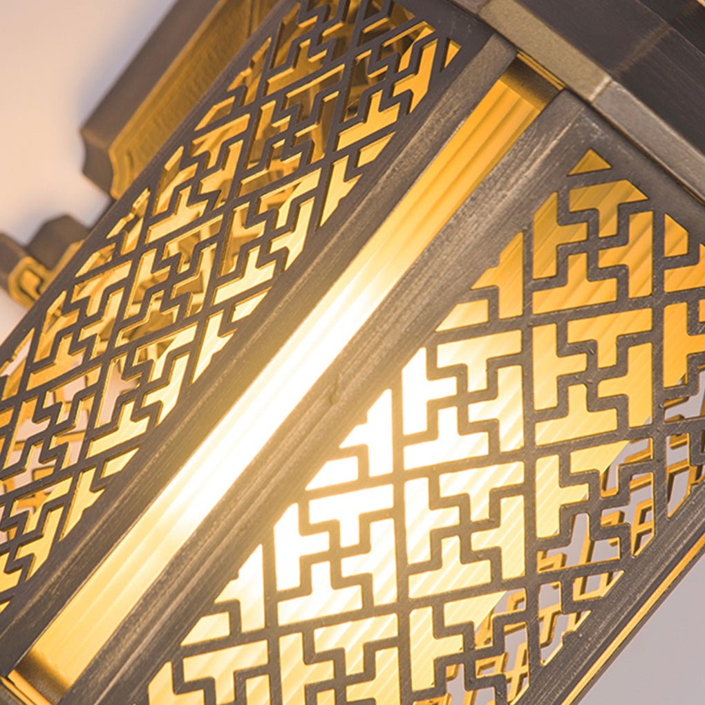 Vintage Style Copper Outdoor Wall Lantern Waterproof IP54 Exterior Light with Classical Hollow Pattern