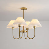 Vintage Style Pleated Linen Shade Chandelier with Gold Metal Arms and Elegant Candlestick Fixtures