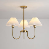 Vintage Style Pleated Linen Shade Chandelier with Gold Metal Arms and Elegant Candlestick Fixtures