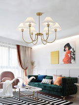 Vintage Style Pleated Linen Shade Chandelier with Gold Metal Arms and Elegant Candlestick Fixtures
