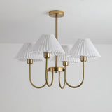 Vintage Style Pleated Linen Shade Chandelier with Gold Metal Arms and Elegant Candlestick Fixtures