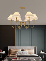 Vintage Style Pleated Linen Shade Chandelier with Gold Metal Arms and Elegant Candlestick Fixtures