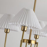Vintage Style Pleated Linen Shade Chandelier with Gold Metal Arms and Elegant Candlestick Fixtures