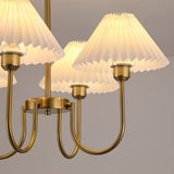 Vintage Style Pleated Linen Shade Chandelier with Gold Metal Arms and Elegant Candlestick Fixtures