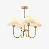 Vintage Style Pleated Linen Shade Chandelier with Gold Metal Arms and Elegant Candlestick Fixtures
