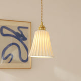 Vintage Trumpet Ceramic Pendant Light Brass Mid Century Modern Hanging Lamp