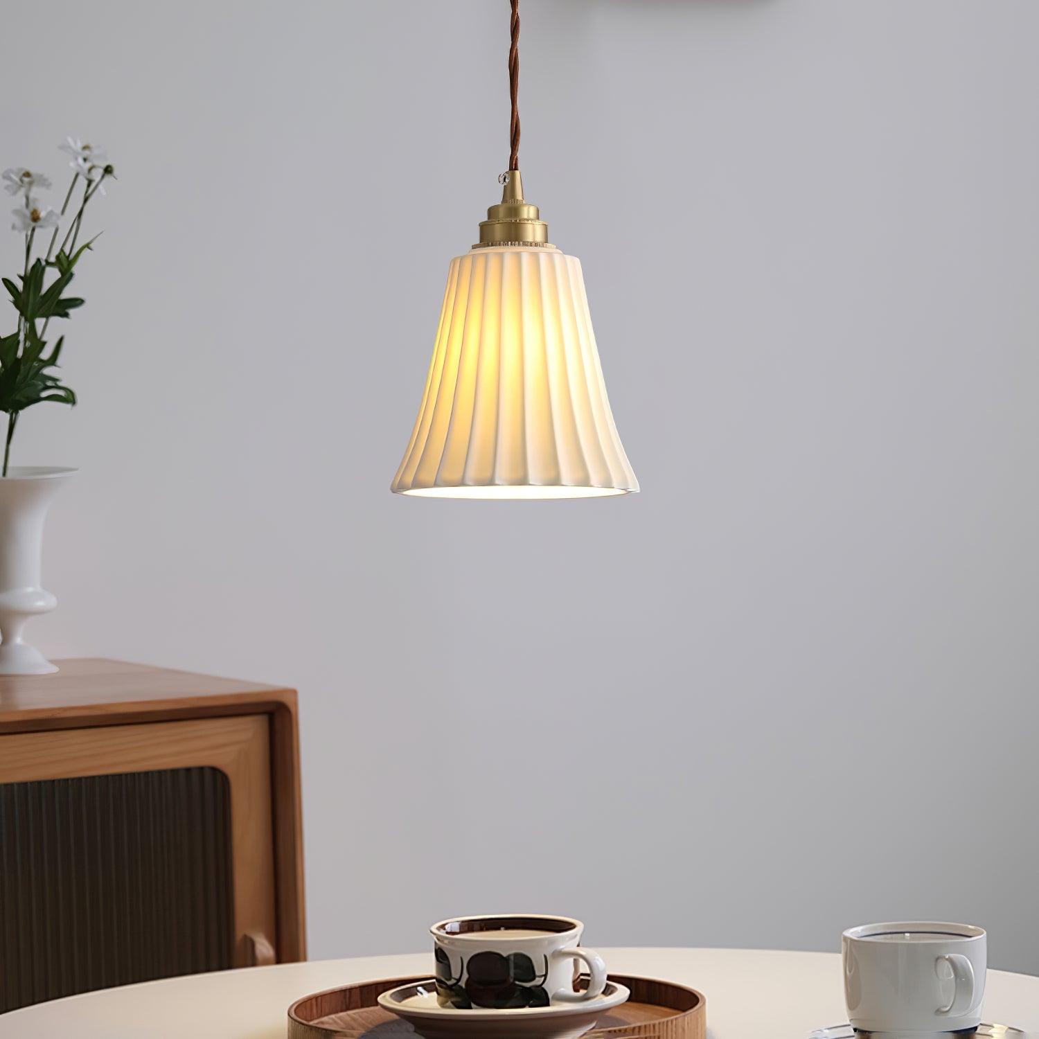 Vintage Trumpet Ceramic Pendant Light Brass Mid Century Modern Hanging Lamp