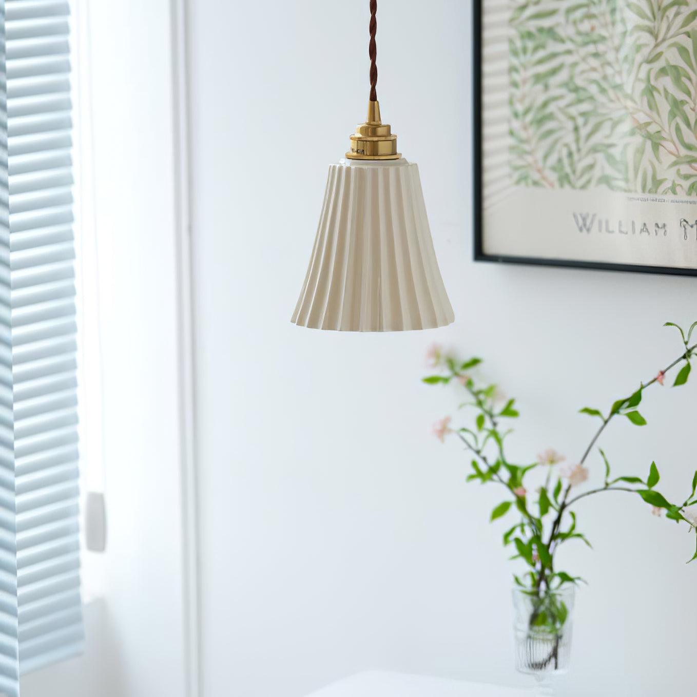 Vintage Trumpet Ceramic Pendant Light Brass Mid Century Modern Hanging Lamp