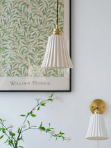 Vintage Trumpet Ceramic Pendant Light Brass Mid Century Modern Hanging Lamp