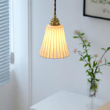 Vintage Trumpet Ceramic Pendant Light Brass Mid Century Modern Hanging Lamp