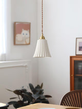 Vintage Trumpet Ceramic Pendant Light Brass Mid Century Modern Hanging Lamp