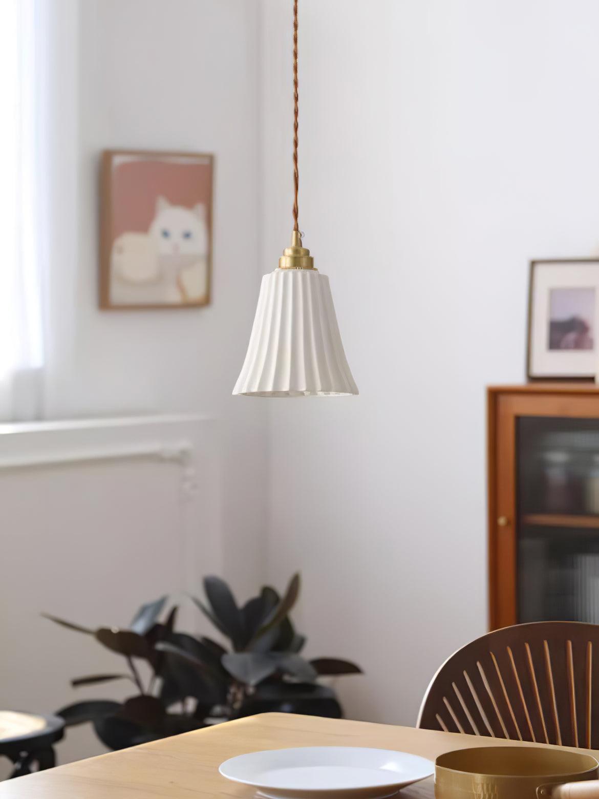 Vintage Trumpet Ceramic Pendant Light Brass Mid Century Modern Hanging Lamp