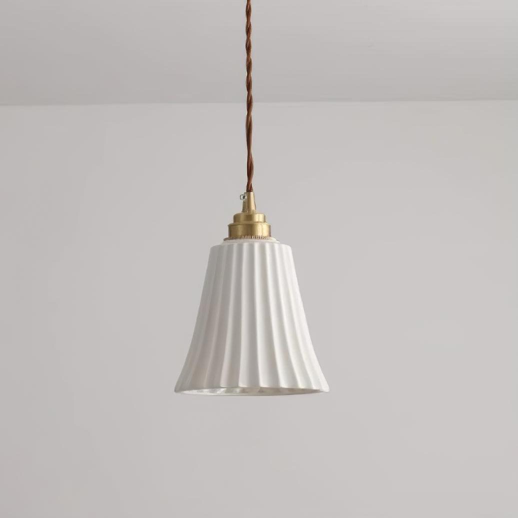Vintage Trumpet Ceramic Pendant Light Brass Mid Century Modern Hanging Lamp