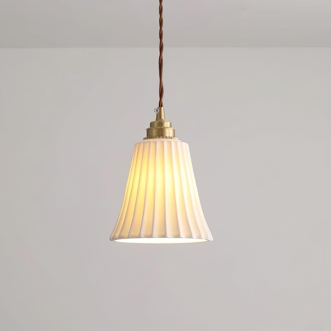 Vintage Trumpet Ceramic Pendant Light Brass Mid Century Modern Hanging Lamp