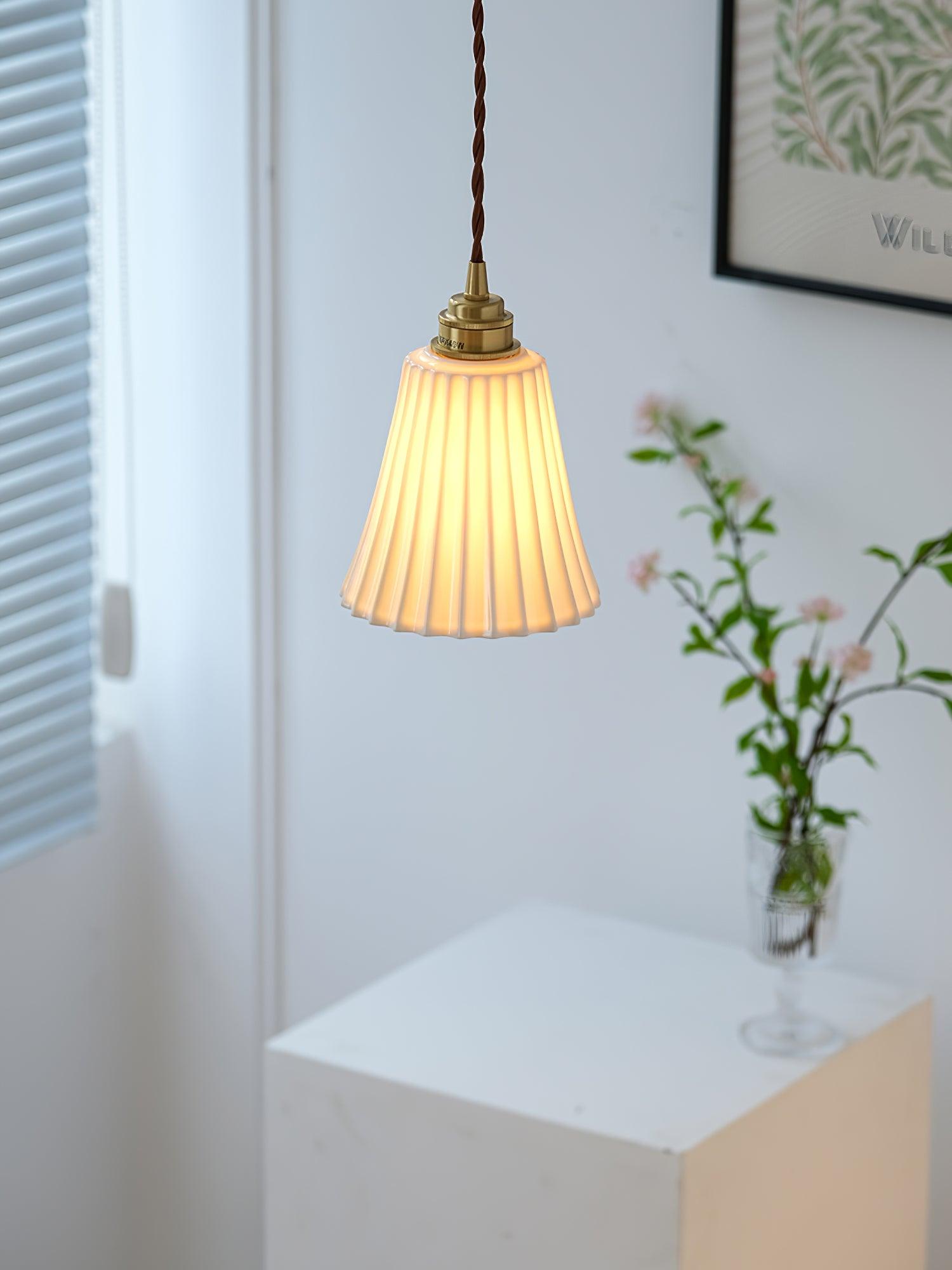 Vintage Trumpet Ceramic Pendant Light Brass Mid Century Modern Hanging Lamp