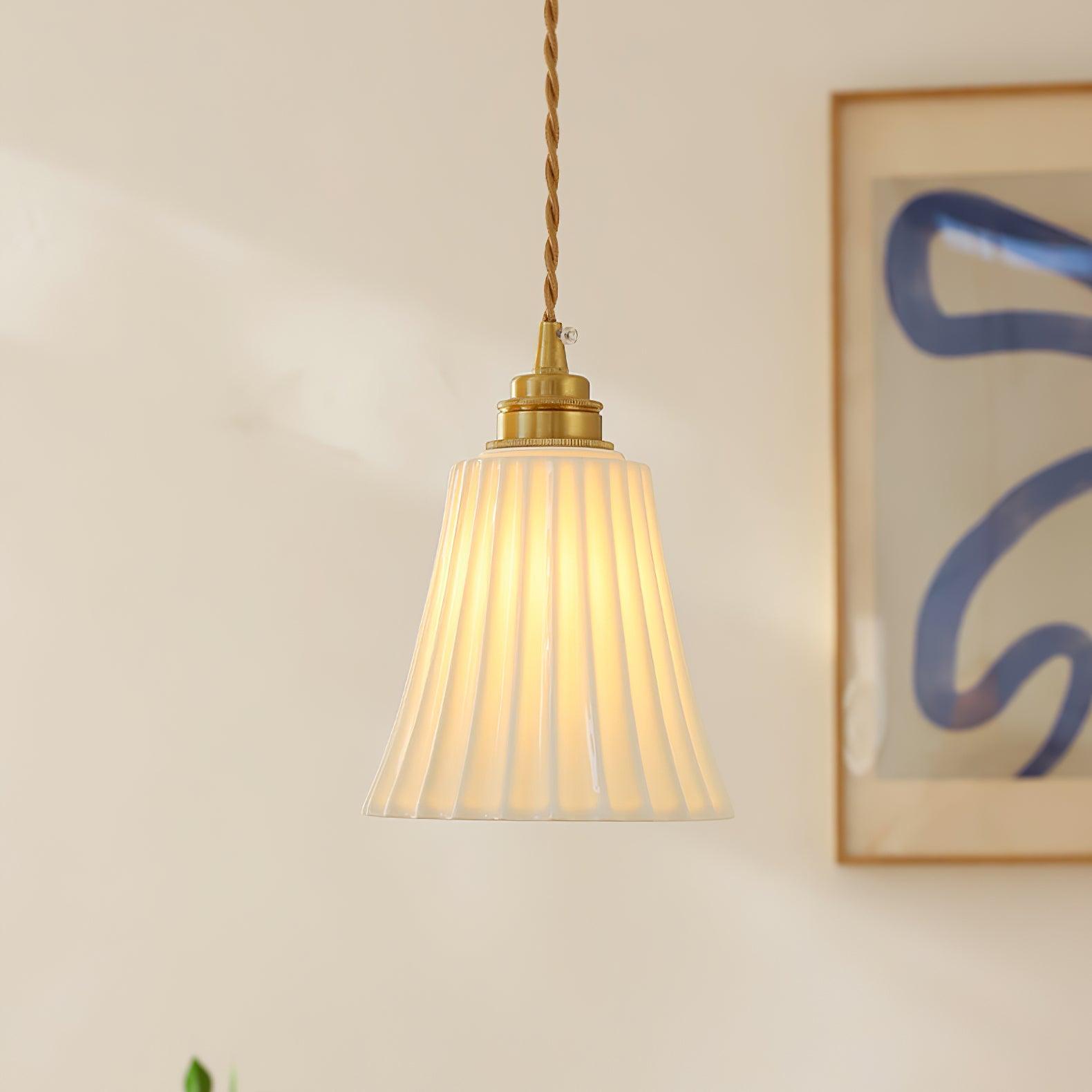Vintage Trumpet Ceramic Pendant Light Brass Mid Century Modern Hanging Lamp