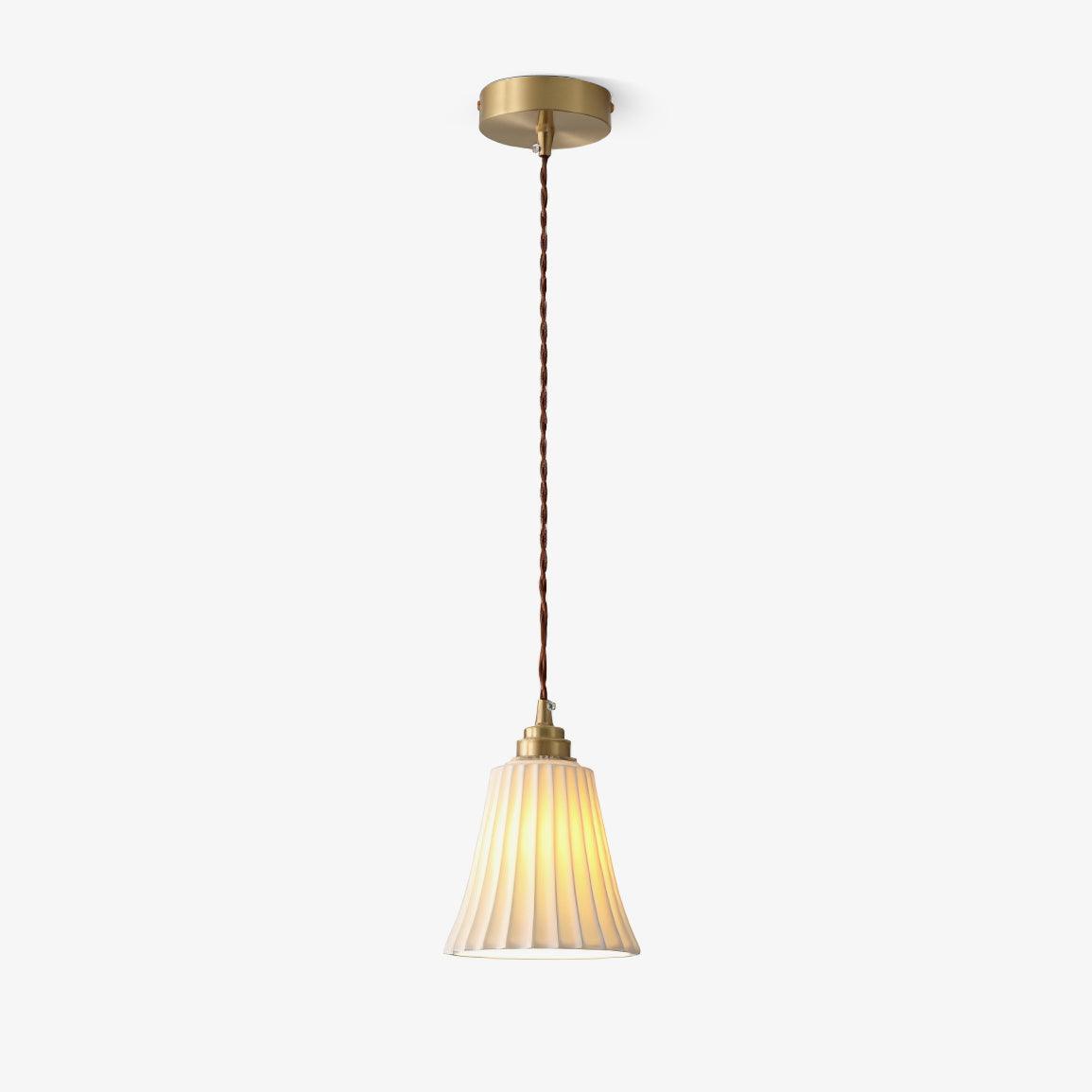 Vintage Trumpet Ceramic Pendant Light Brass Mid Century Modern Hanging Lamp
