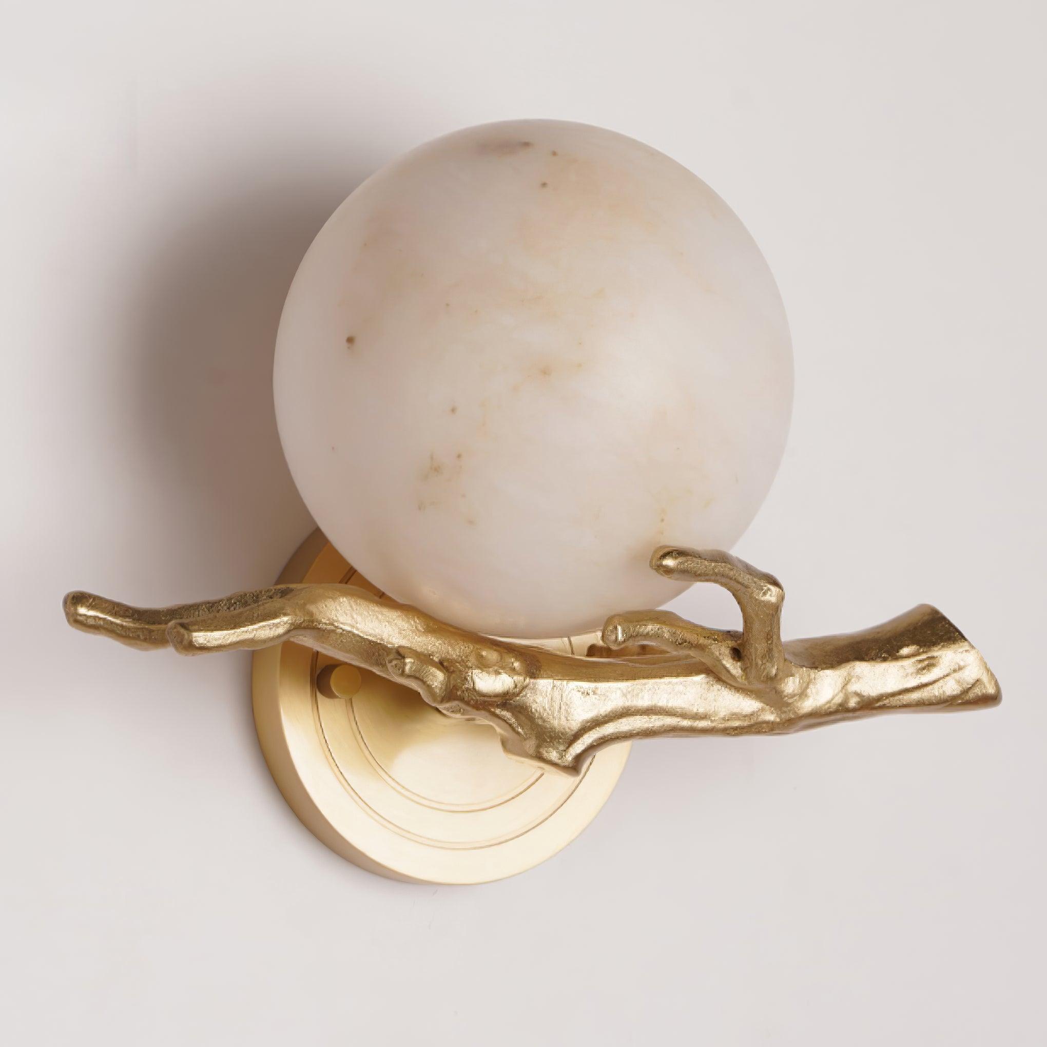 Vintage Twigs Brass Wall Lamp with Marble Shade Indoor Sconce Light